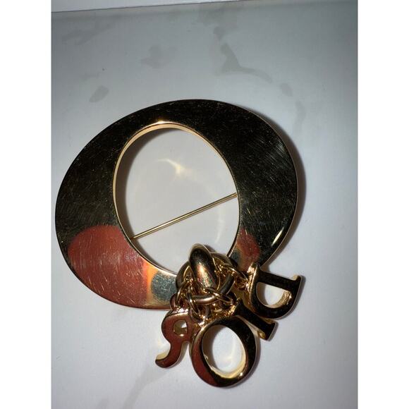 Dior Letter Charm Oval Brooch - Gold-Tone - Picture 2 of 4
